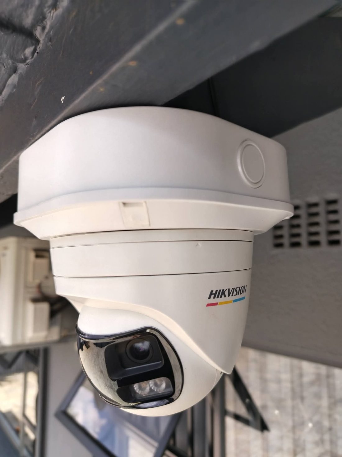 Turret camera installed under eaves